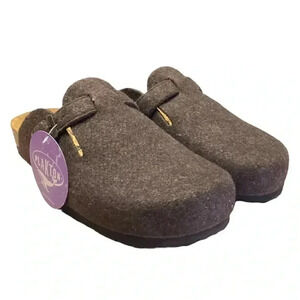 Plakton Blogg Women size 43 Felt Wool Cork Clogs Brown Slip On Soft Footbed NEW